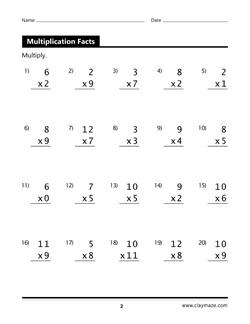 Multiplication Facts Workbook Page