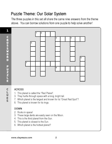 Children's Crossword Puzzle Book Page