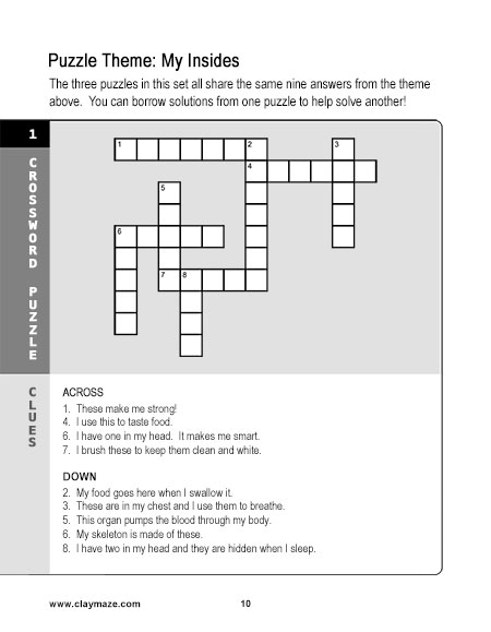 Children's Science Crossword Puzzle Book Page