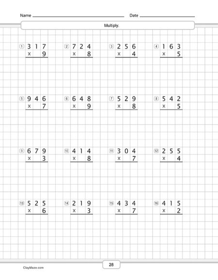 long division workbook on graph paper 2 digit divisors