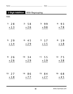 Addition with Regrouping Book Page