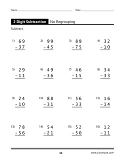 Subtraction Without Regrouping Book Page