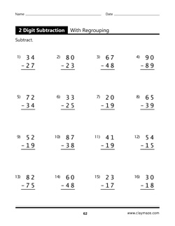 2 Digit Subtraction with Regrouping Book Page