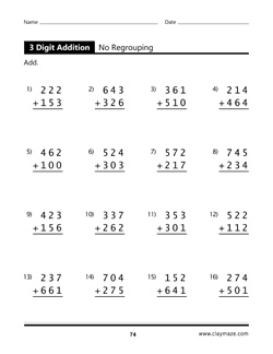 3 Digit Addition without Regrouping Book Page