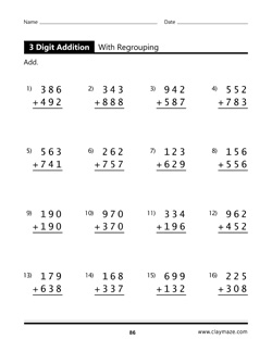 3 Digit Addition with Regrouping Book Page