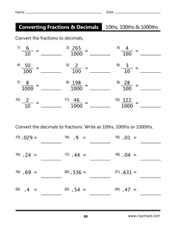 converting fractions and decimals worksheet
