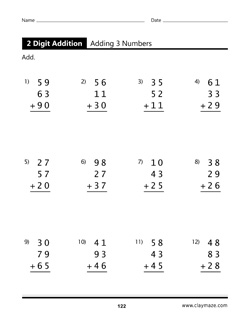 2 Digit Addition Adding 3 Numbers Book Page
