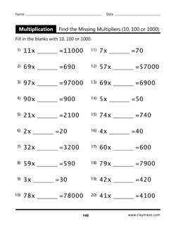 Find the Missing Multipliers Workbook Page