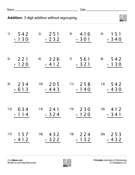 3 digit addition no regrouping