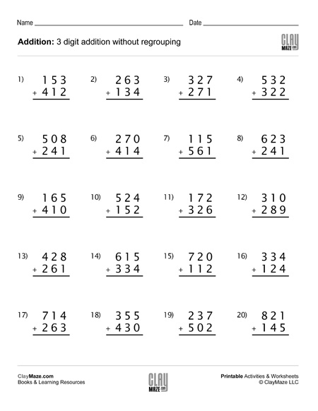 3 digit addition no regrouping