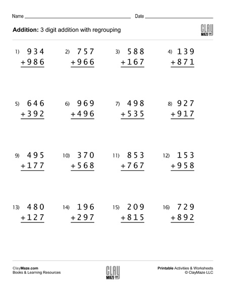 3 Digit Addition Worksheet With Regrouping Set 1 Homeschool Books Math Workbooks And Free 