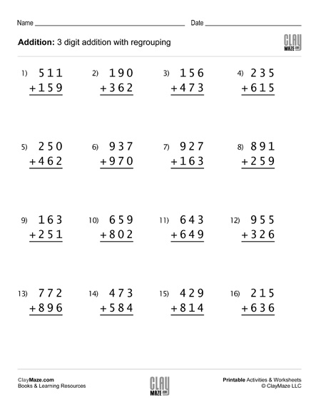 3 digit addition worksheet with regrouping (Set 4) – Childrens