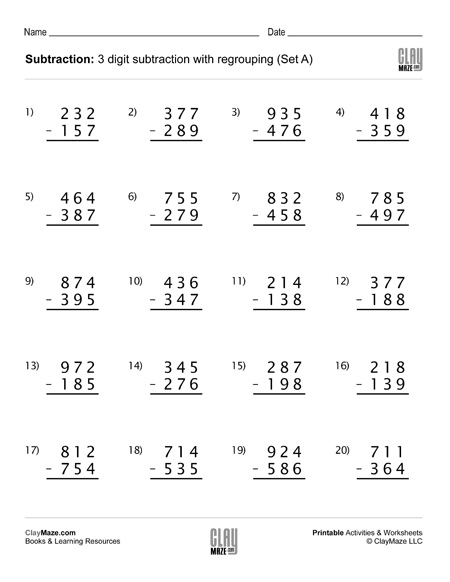 3 digit subtraction with regrouping