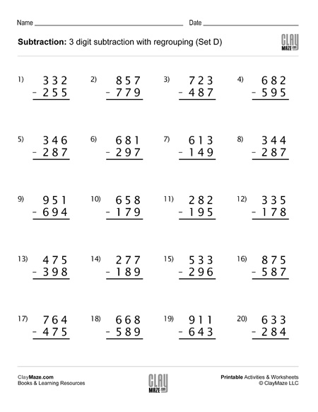 3 digit subtraction with regrouping