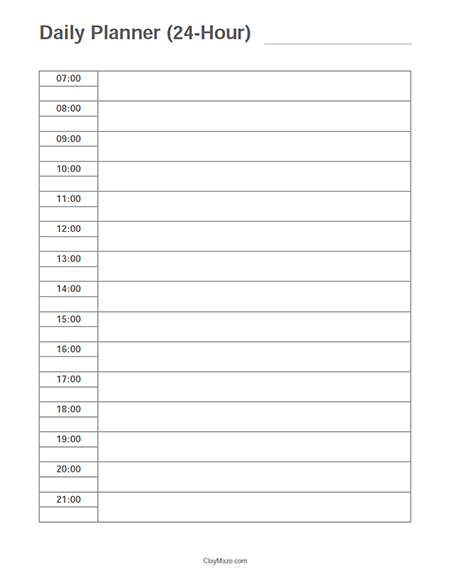 Free Daily Planner 24 Hour Format