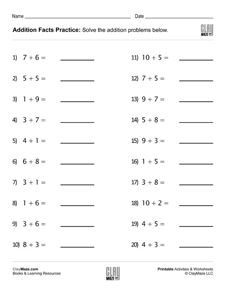 addition facts worksheet