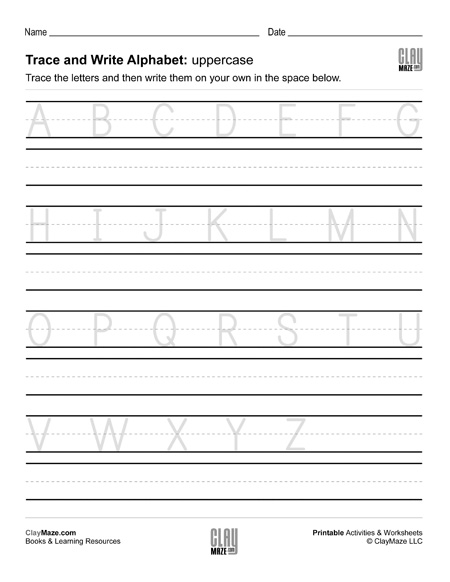 alphabet trace and write uppercase childrens