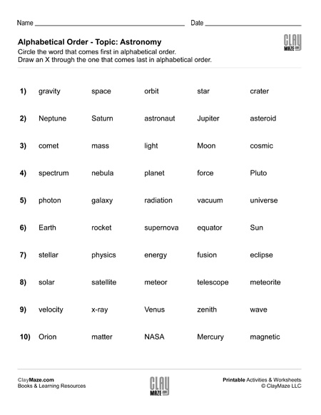 alphabetical order worksheet