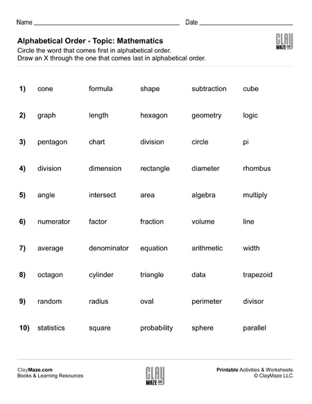 alphabetical order worksheet