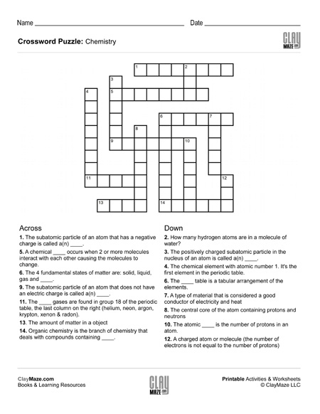Printable Element Crossword Puzzle and Answers