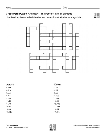 Printable Element Crossword Puzzle and Answers