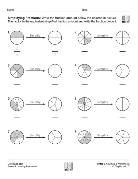 color and simplify fractions worksheet