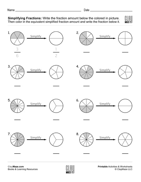 color and simplify fractions worksheet