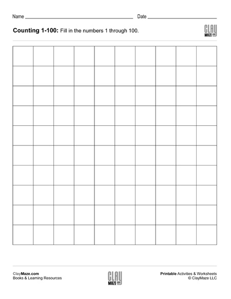 Blank Counting Chart 1 100