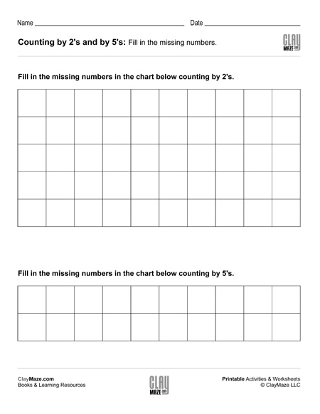 count by 2 count by 5 blank chart