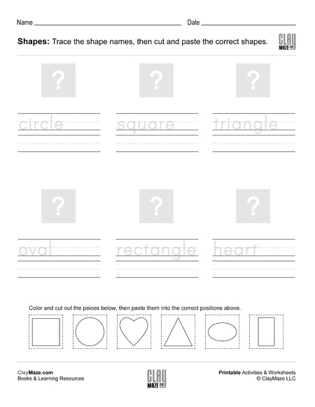 cut and paste shapes trace and write worksheet