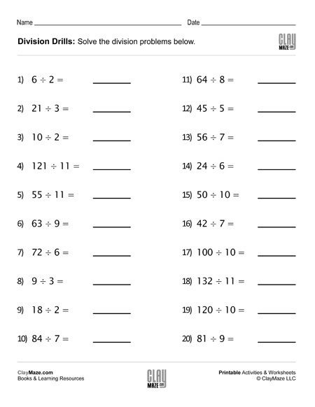 division facts worksheet