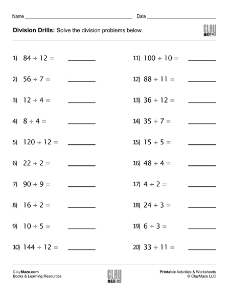 fourth grade division worksheet