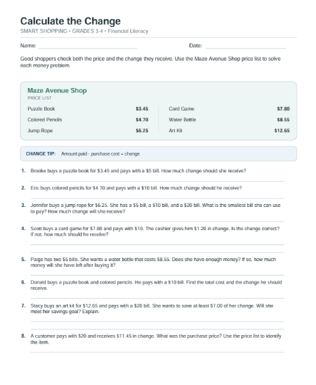 Financial Literacy Worksheets for Smart Shopping