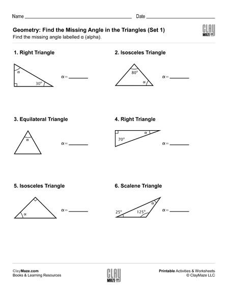 geometry triangles missing angle worksheet
