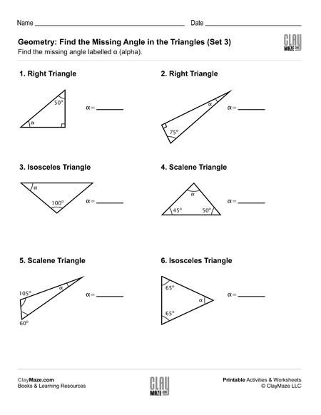 geometry triangles missing angle worksheet