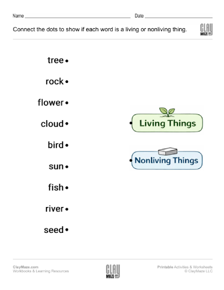 Living and Nonliving Things Worksheet - Grades 1-2