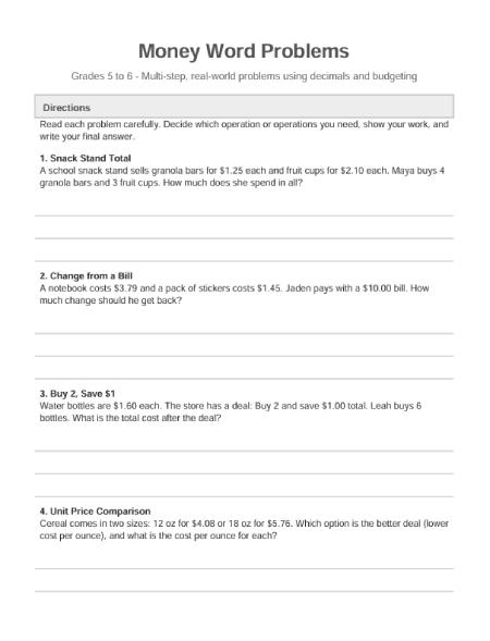 Money word problems
