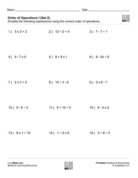 order of operations worksheet