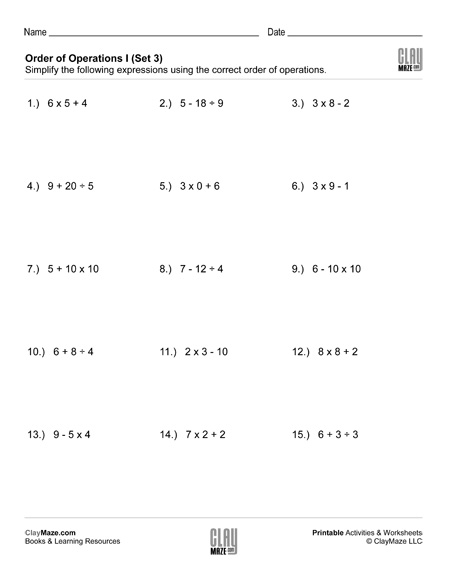 order of operations worksheet