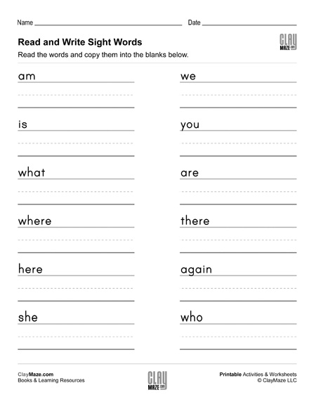 Read and Write Sight Words Practice Worksheet (Set 1) – Childrens