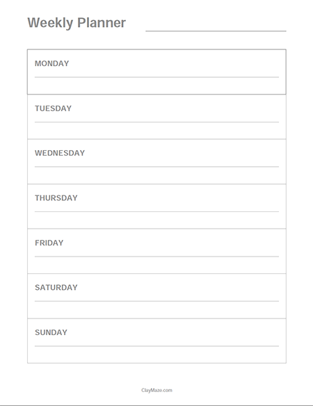 Single column weekly planner