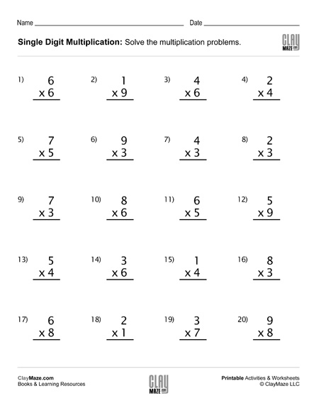 single digit multiplication worksheet set 1 childrens educational