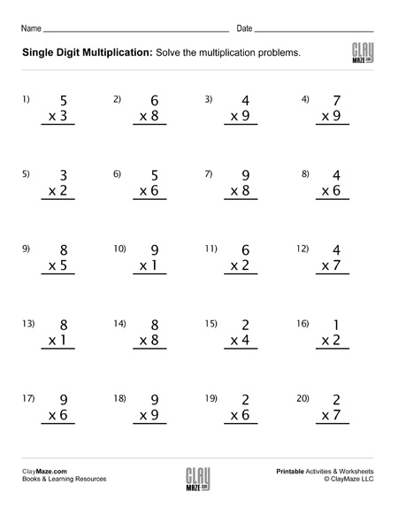 Single Digit Multiplication Worksheet Set 2 Homeschool Books Math Workbooks And Free 
