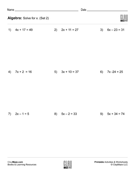 algebra 2 step equations worksheet