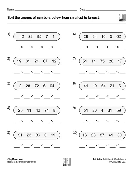 order the numbers worksheet