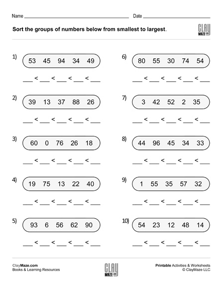 order the numbers worksheet