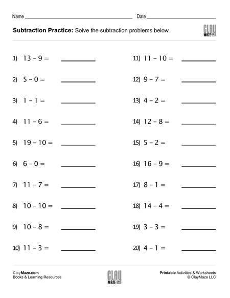 subtraction facts worksheet