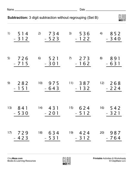 3 digit subtraction no regrouping