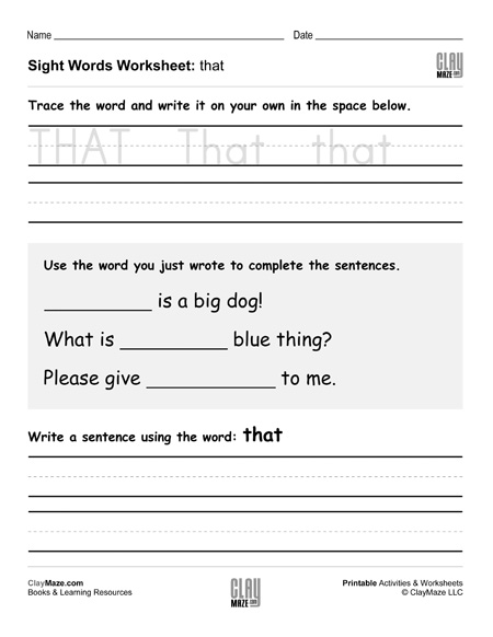 sight words worksheet