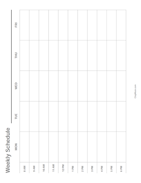 Time blocked weekly planner - Monday - Friday